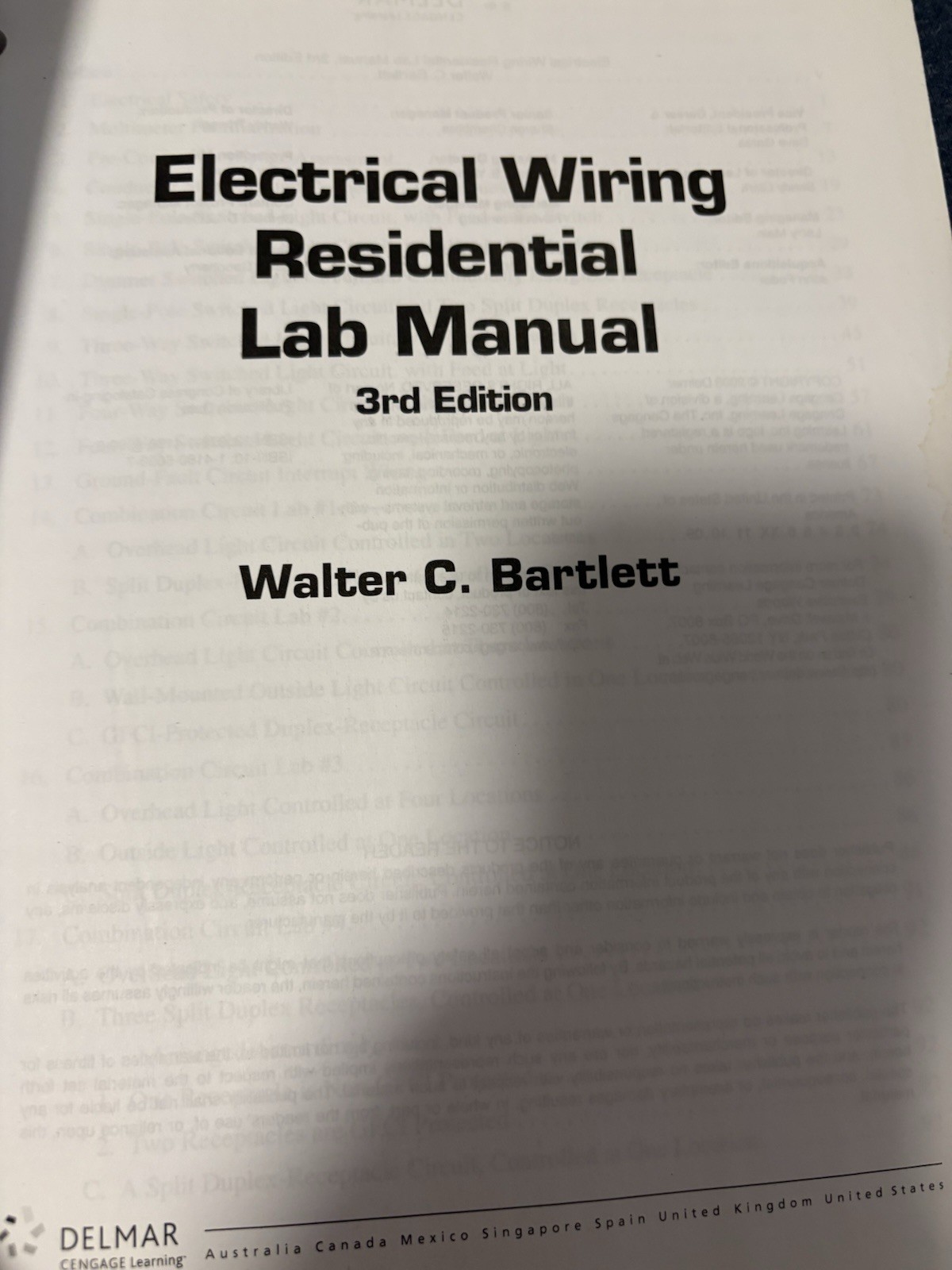 LAB MANUAL FOR MULLIN’S ELECTRICAL WIRING RESIDENTIAL, By Ray C. Mullin Unused