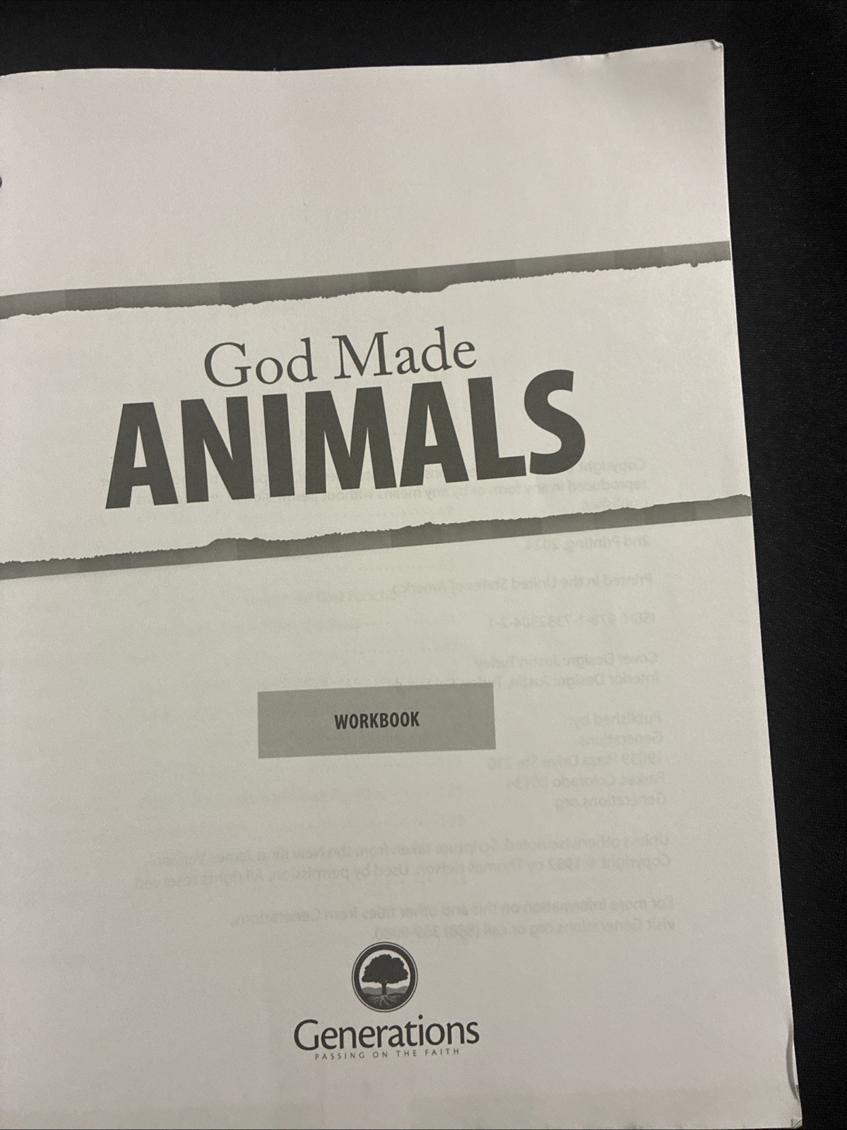 God Made Animals Workbook by Generations Science / Worldview Grades 4-6
