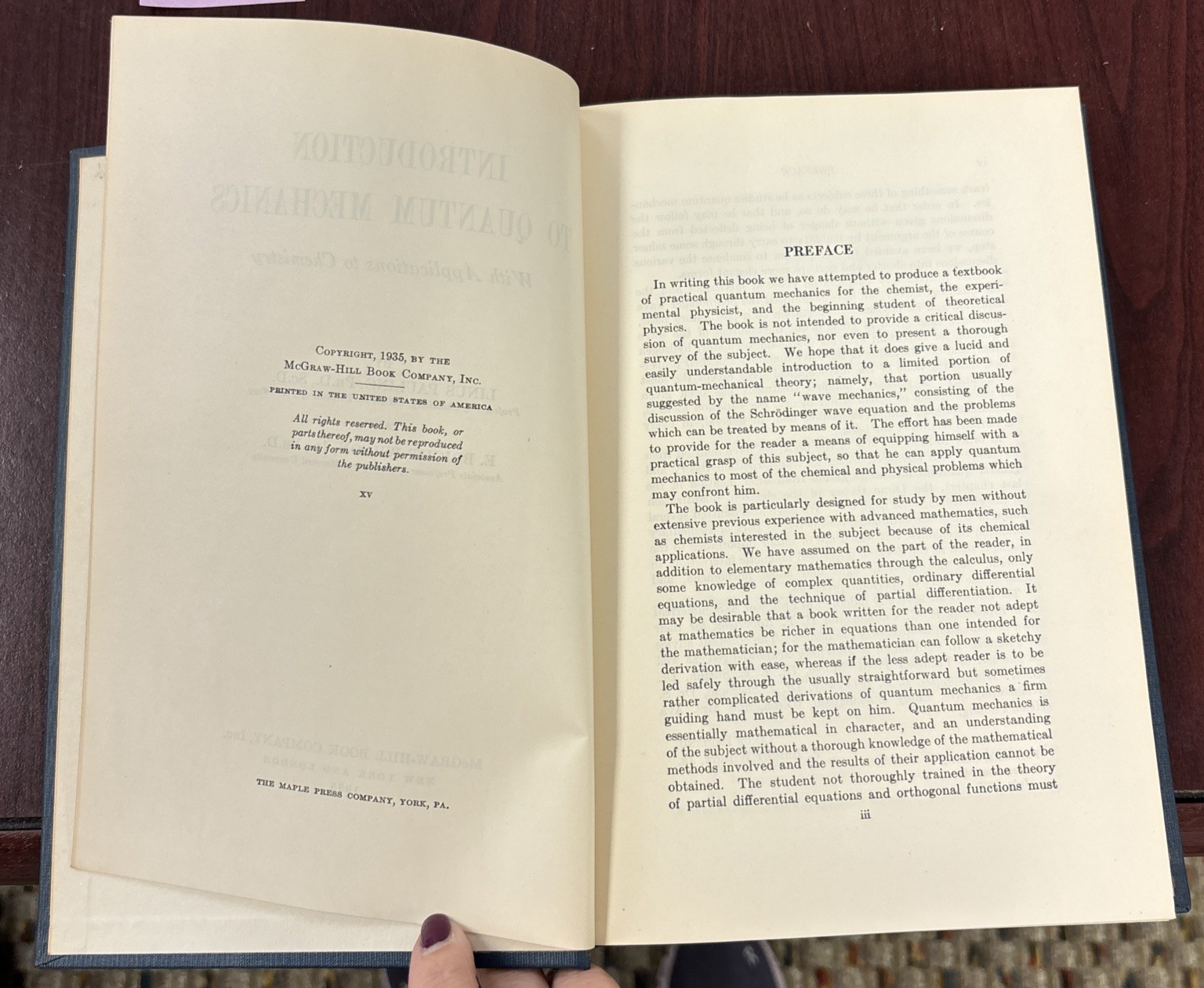 Introduction to Quantum Mechanics by Pauling / Wilson 1935 Vintage HC (11119RK)
