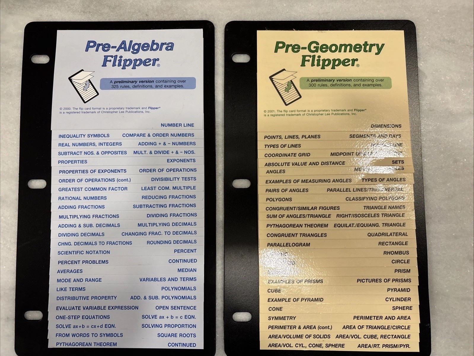 Pre-Algebra, Pre Geometry Flipper Study Guide Christopher Lee 625+ Rules + Defs