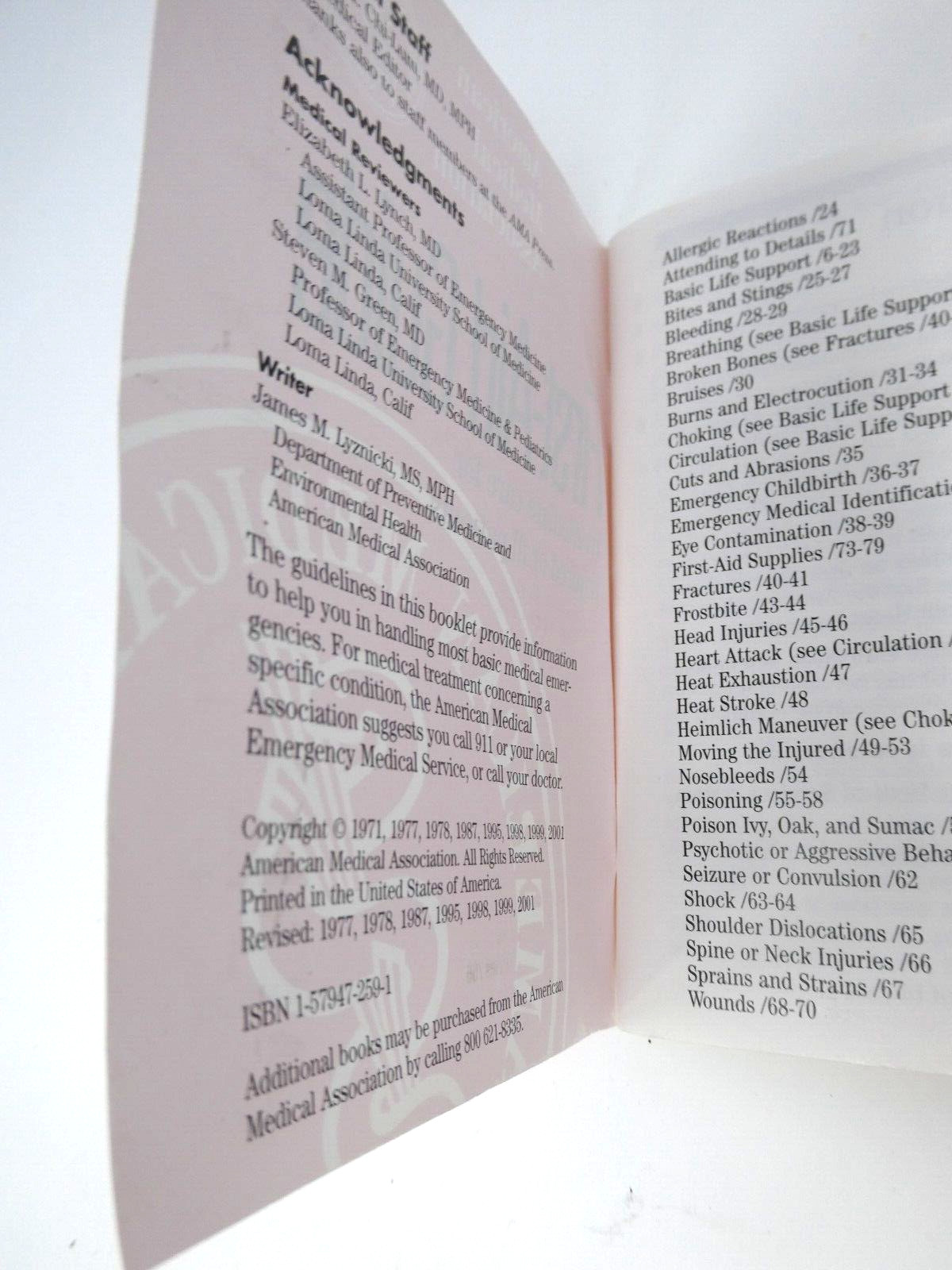 AMA First-Aid Guide 77 pg Pocket book 2001 AHA Basic Life Support Book 1993