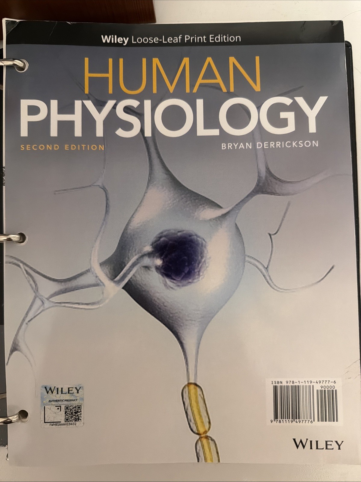 Human Physiology by Bryan H. Derrickson Second Edition Wiley Loose-Leaf Print