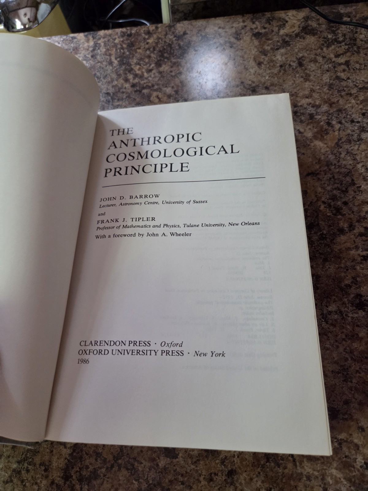THE ANTHROPIC COSMOLOGICAL PRINCIPLE By J. Barrow & F. Tipler 1986 1st Prnt HCDJ