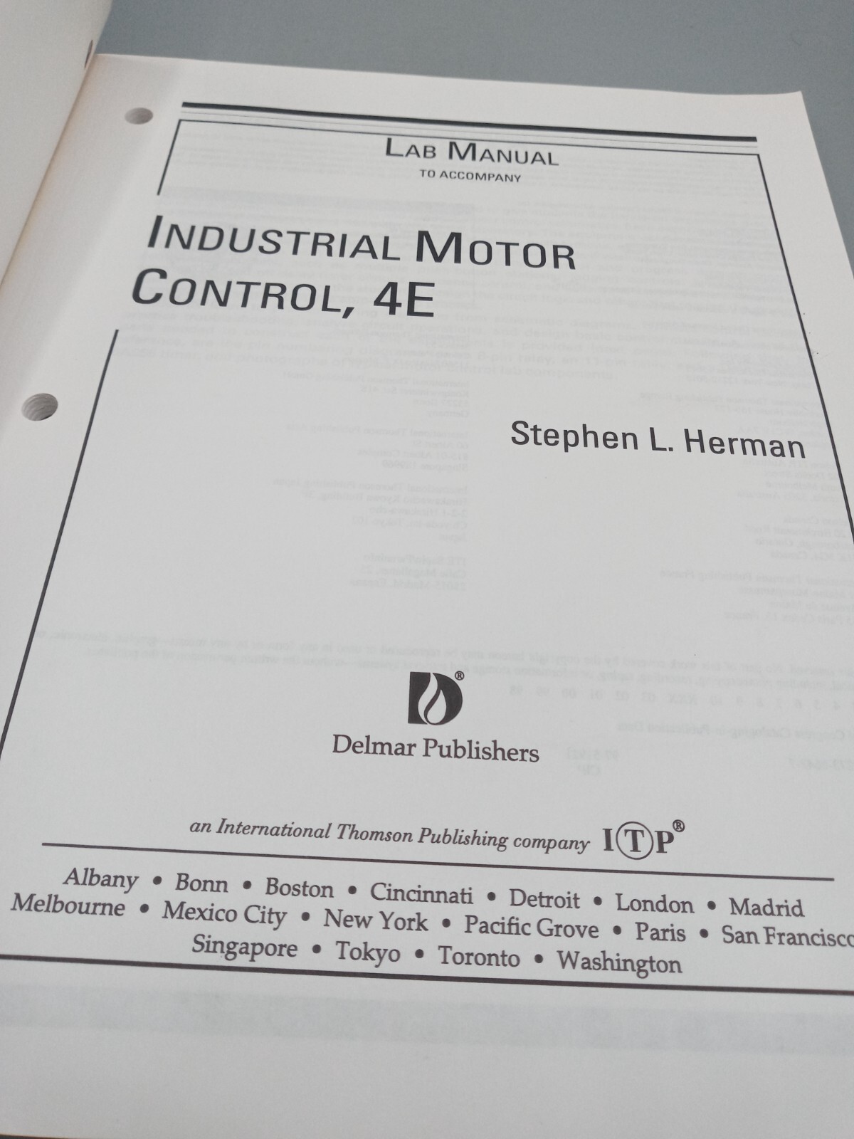 Lab Manual to Accompany: INDUSTRIAL MOTOR CONTROL ~ Stephen L Herman