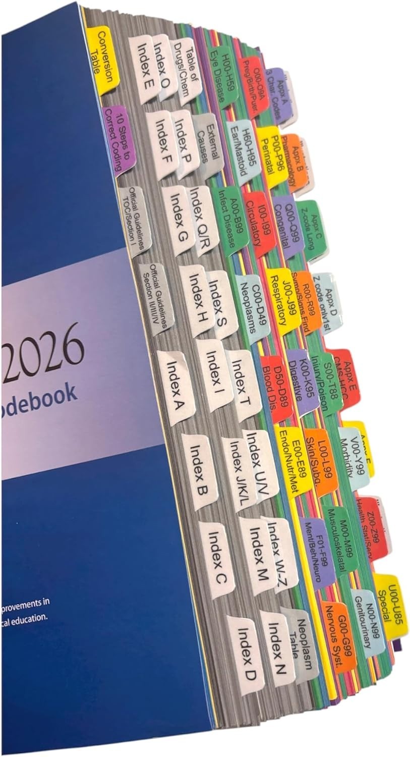 Laminated Color-Coded Tabs for ICD-0-CM 2026 – Repositionable & Easy to Use