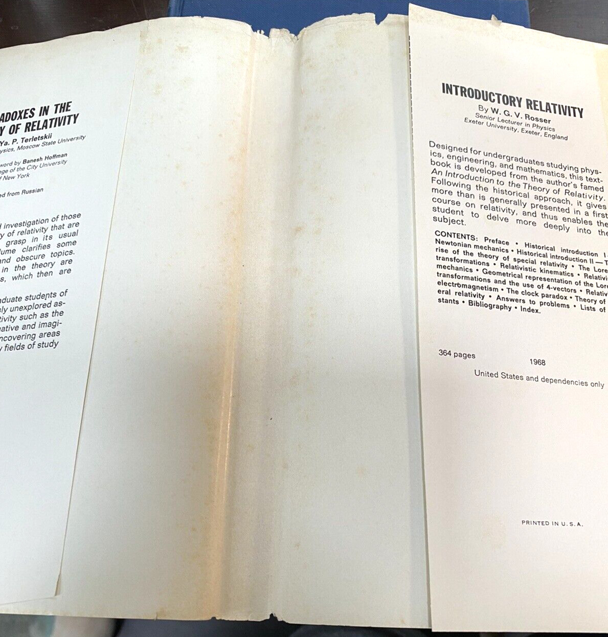Paradoxes in the Theory of Relativity Yakov Terletskii Plenum Press 1968 HB