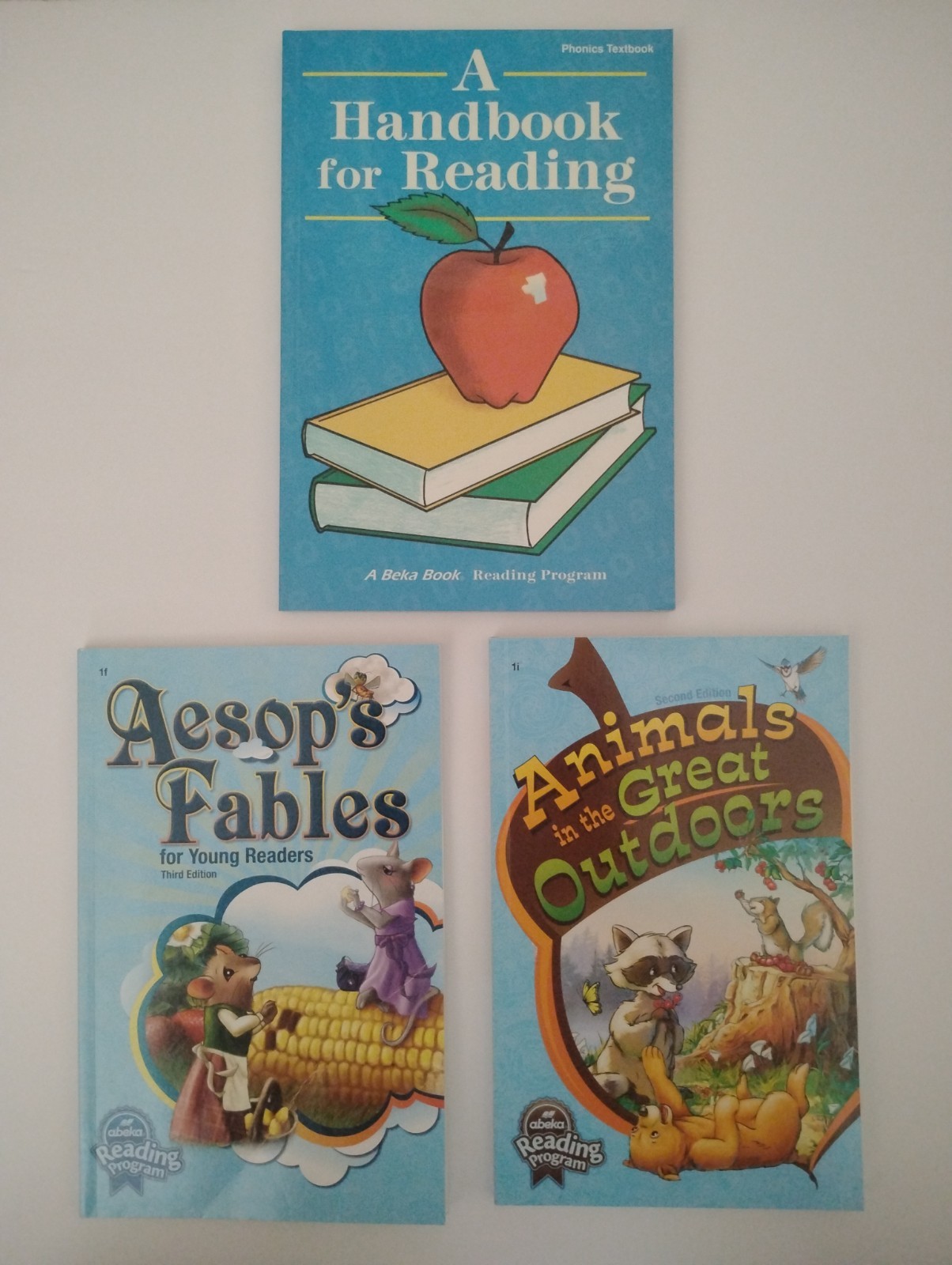 3 Abeka Books Aesops Fables Animals in the Great Outdoors & Handbook for Reading