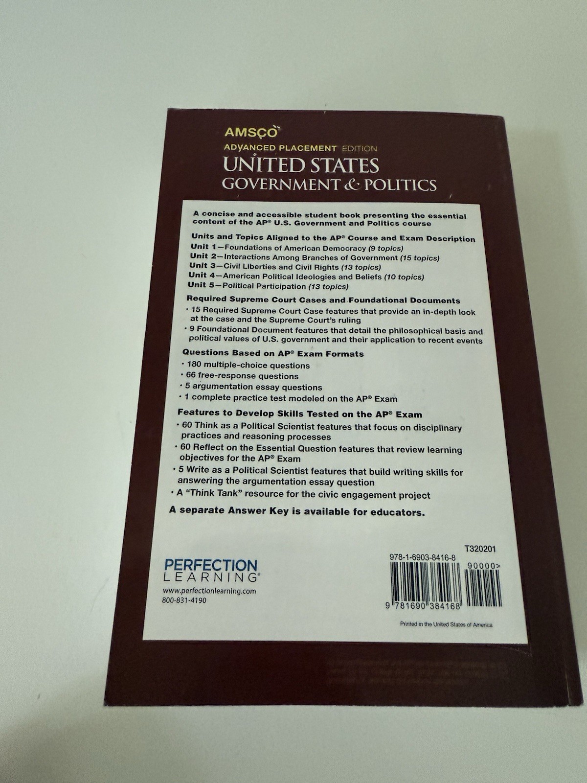 AMSCO Advanced Placement AP United States Government & Politics Textbook Book