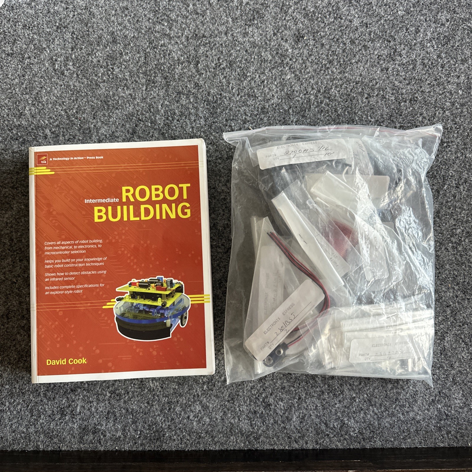 Intermediate Robot Building Paperback by David Cook + parts to build the robot!