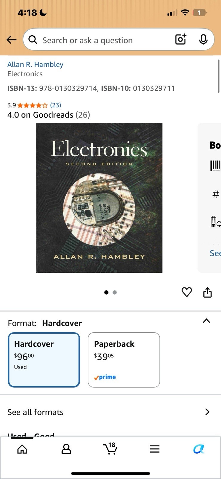 Electronics 2nd Edition Textbook by Allan R. Hambley Hardcover