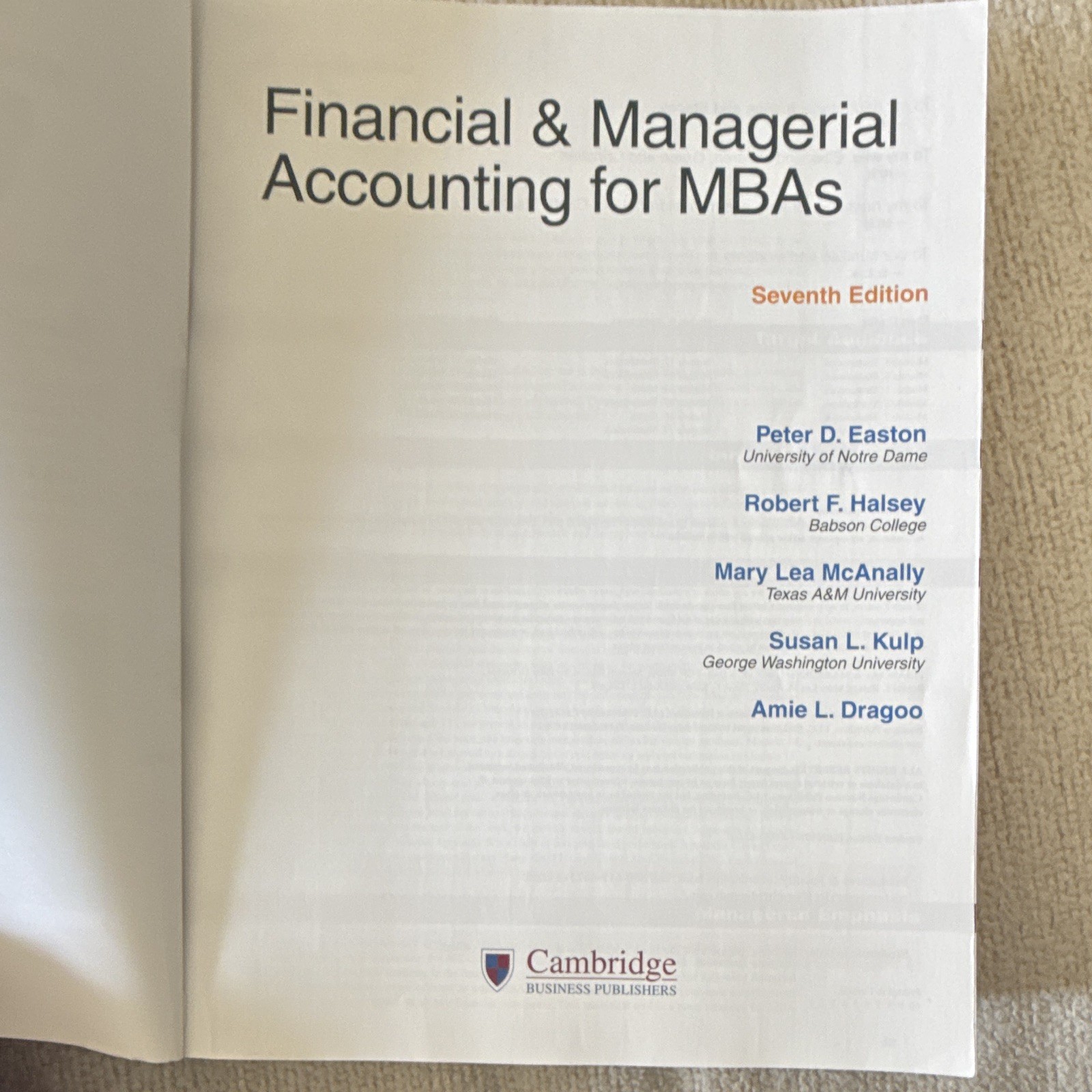 Financial & Managerial Accounting for MBAs 7th Edition Paperback Peter D. Easton