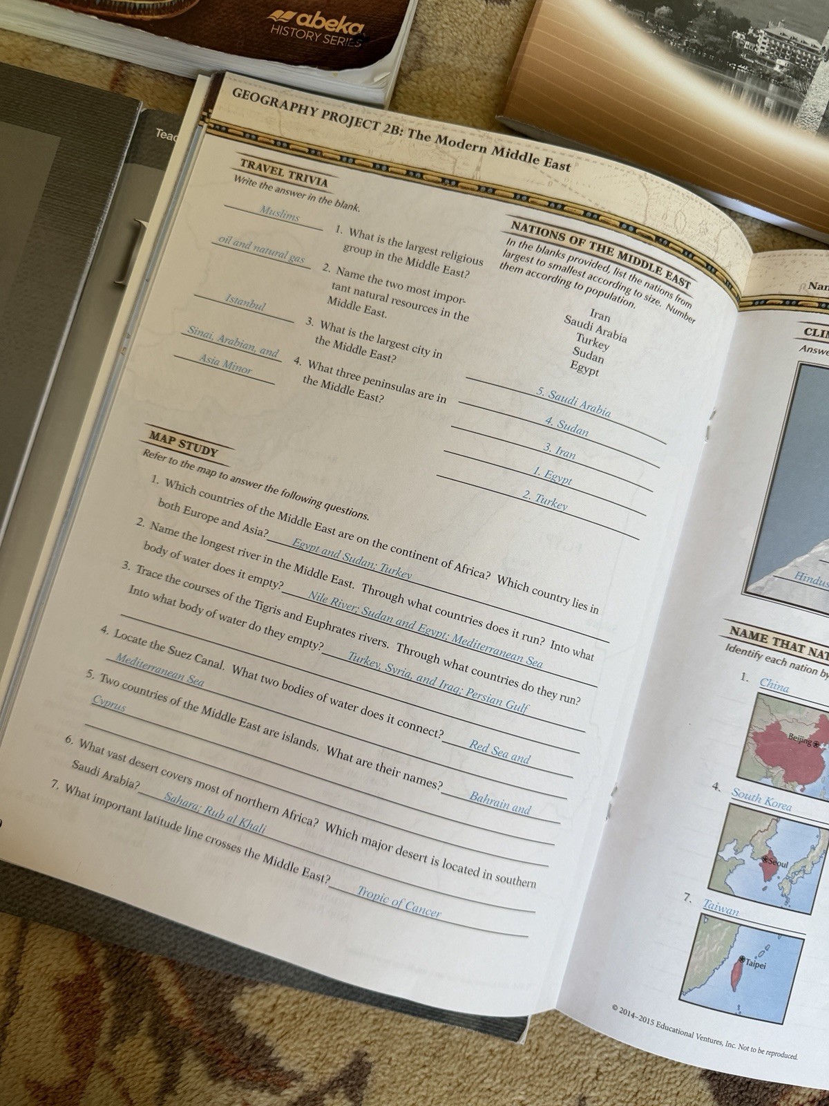 Abeka 7th grade History of the World, Teacher student curriculum Test quiz Keys
