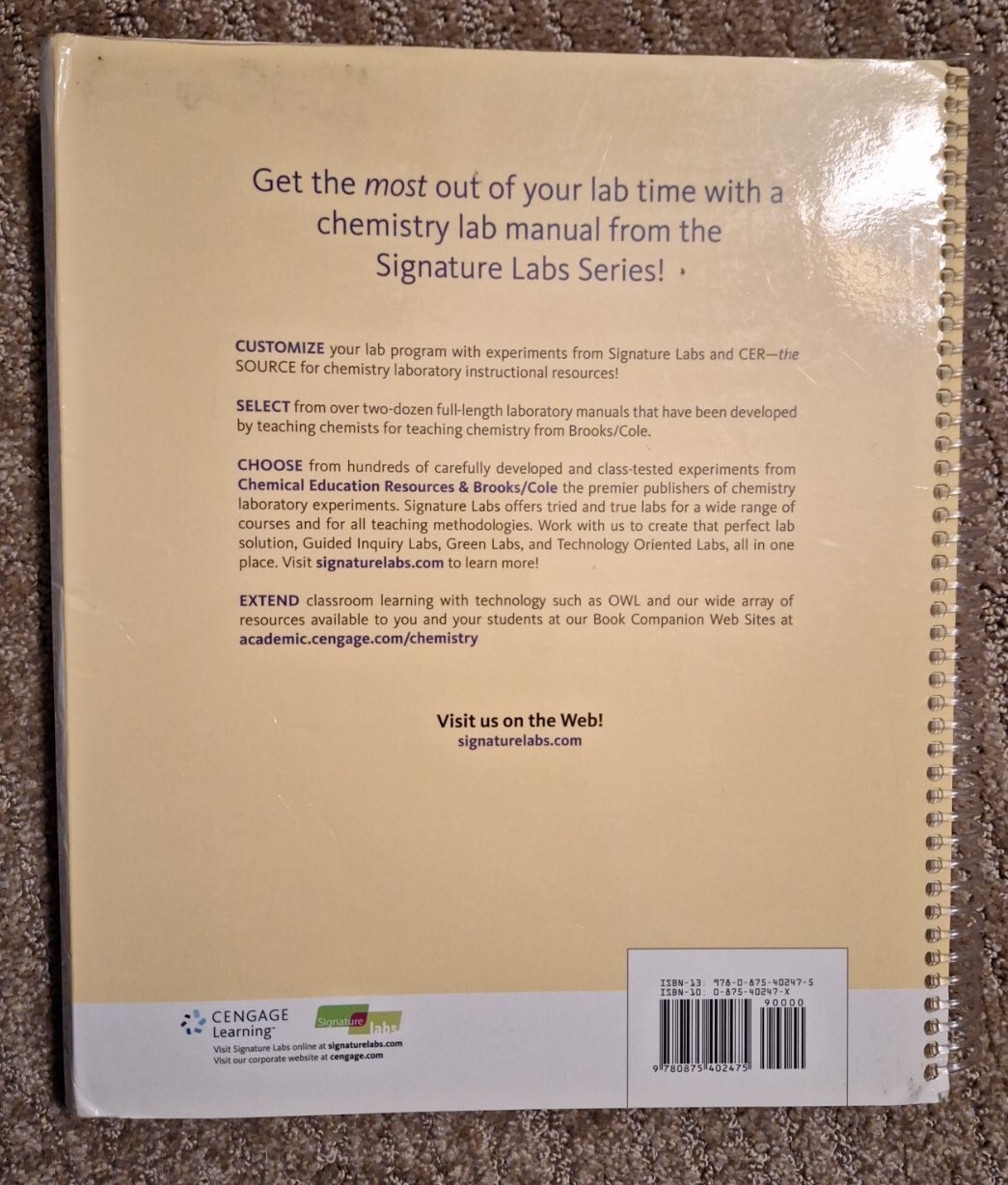 Brooks/Cole General Chemistry Laboratory Notebook Carbonless Copies Pages 26-100