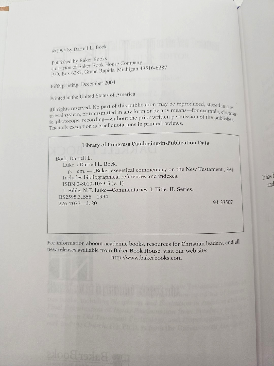 Luke 1:1-9:50 Volume 1 Darrell Bock Baker Exegetical Commentary Hardcover