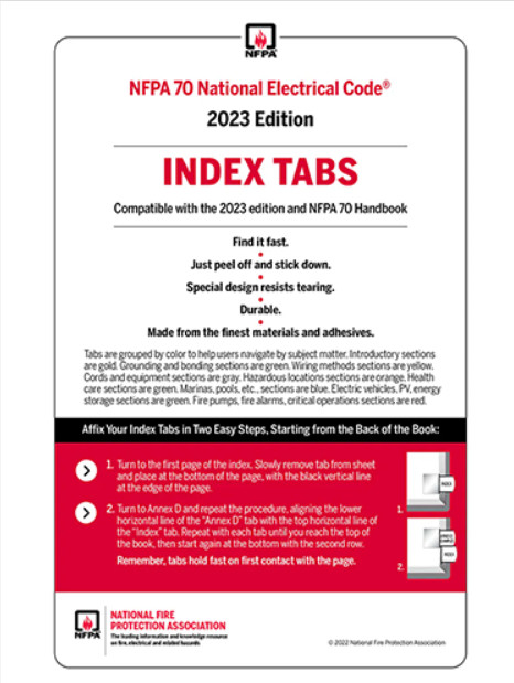 NFPA 70 2023, National Electrical Code (NEC) Self-Adhesive Index Tabs