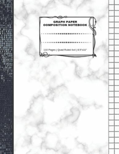 Graph Paper Composition Not: 110 Pages – Quad Ruled 4×4 – 8.5″ x 11″ Marble L…